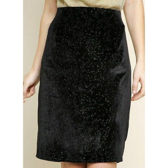 Umgee Skirt Pencil Black Velvet Gold Specks Large - Picture 3 of 4